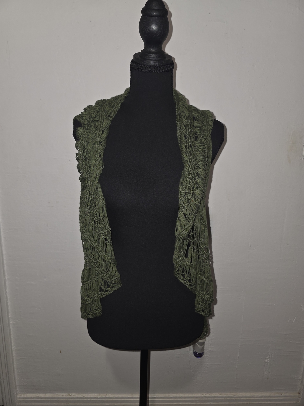 Boho Sioni Olive Open-Front Crochet Vest